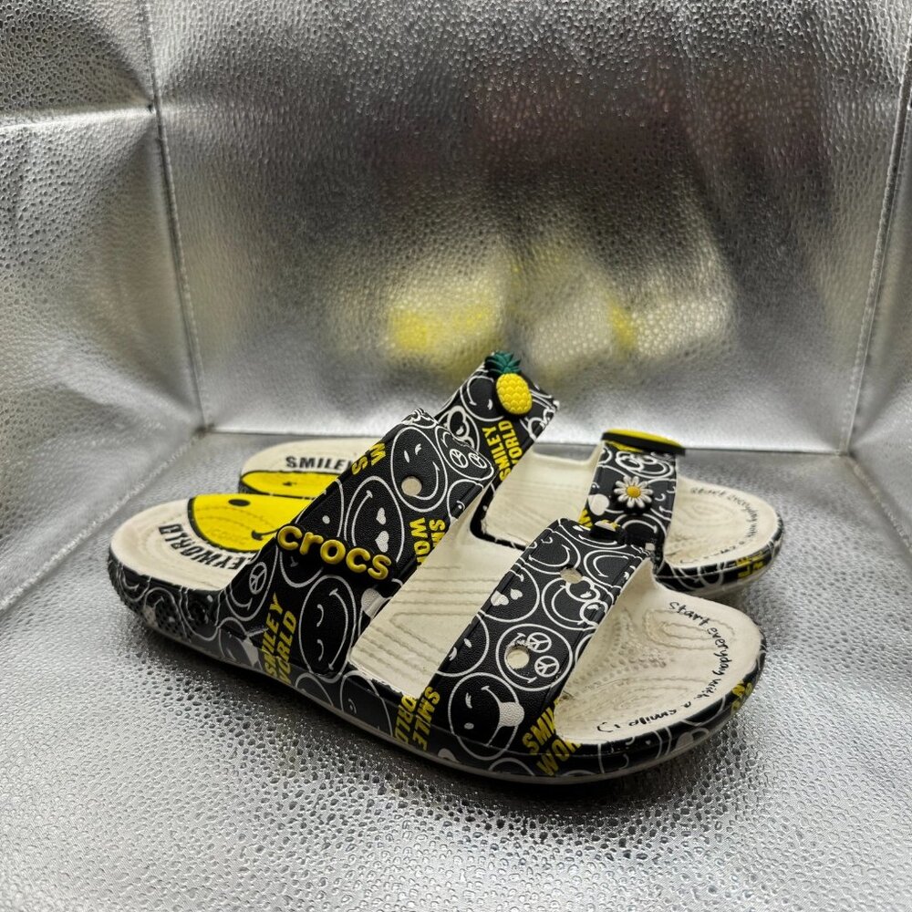 Crocs Women's Black & Yellow Printed Slide Sandals